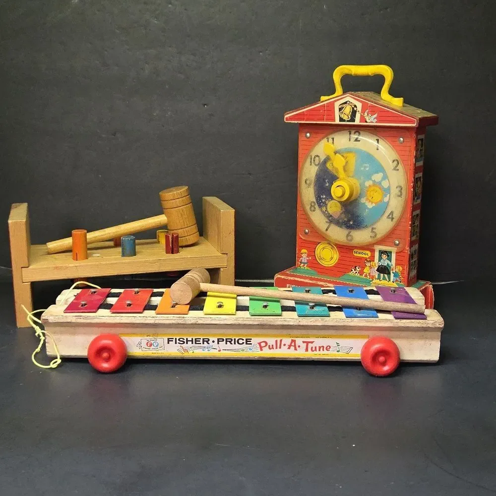 Fisher Price Clock, Playskool Cobblers Bench,‎ Pull A Tune.